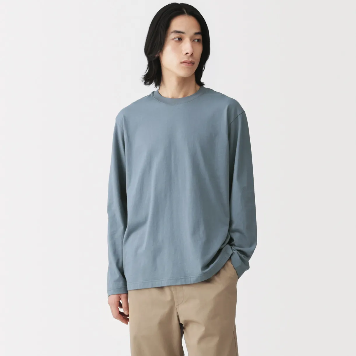 T‐shirt en jersey de coton lavé manches longues pour homme