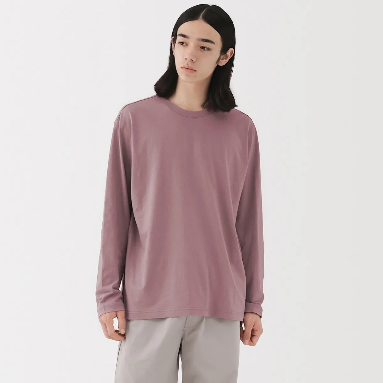 T‐shirt en jersey de coton lavé manches longues pour homme
