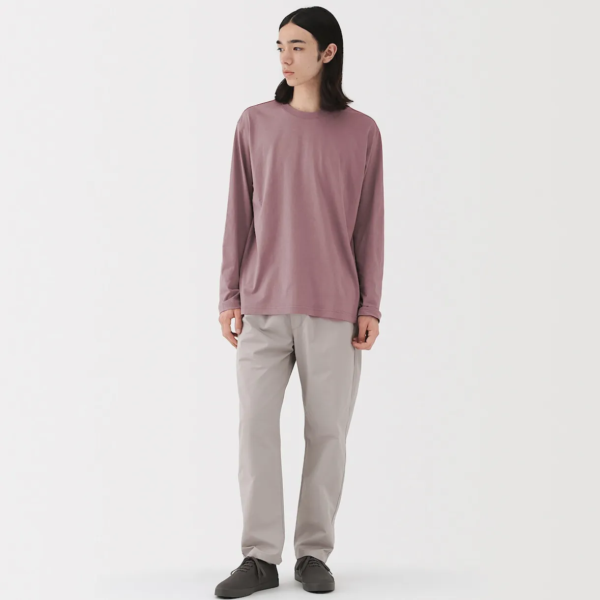 T‐shirt en jersey de coton lavé manches longues pour homme
