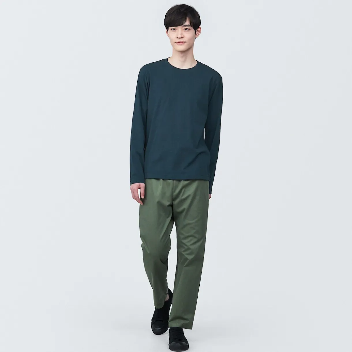 T‐shirt en jersey de coton lavé manches longues pour homme
