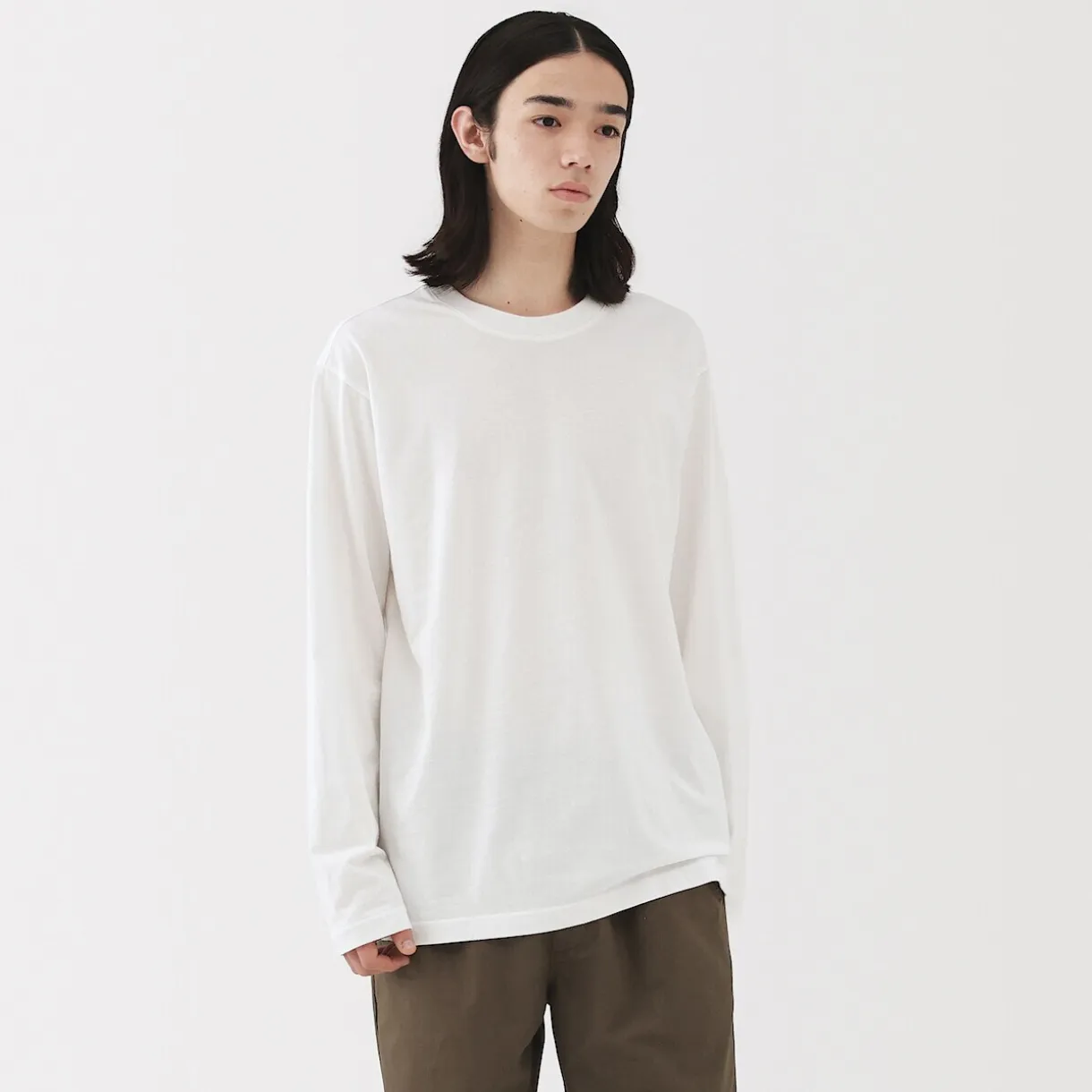 T‐shirt en jersey de coton lavé manches longues pour homme