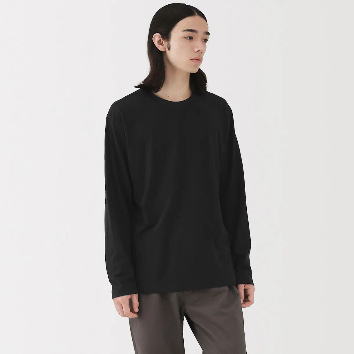 T‐shirt en jersey de coton lavé manches longues pour homme