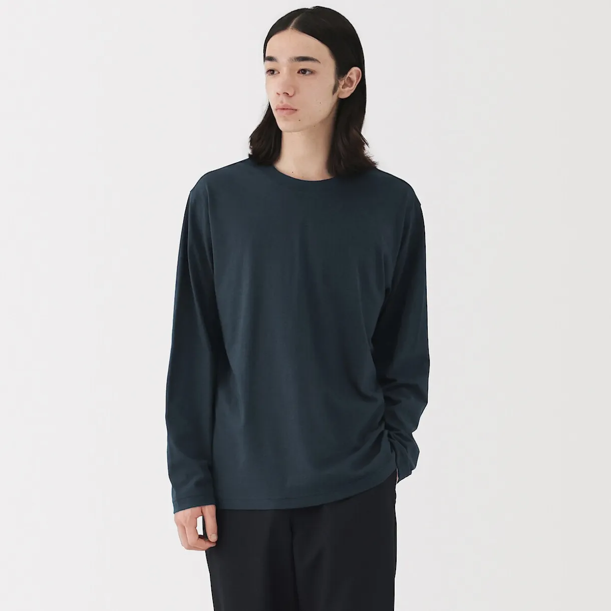 T‐shirt en jersey de coton lavé manches longues pour homme
