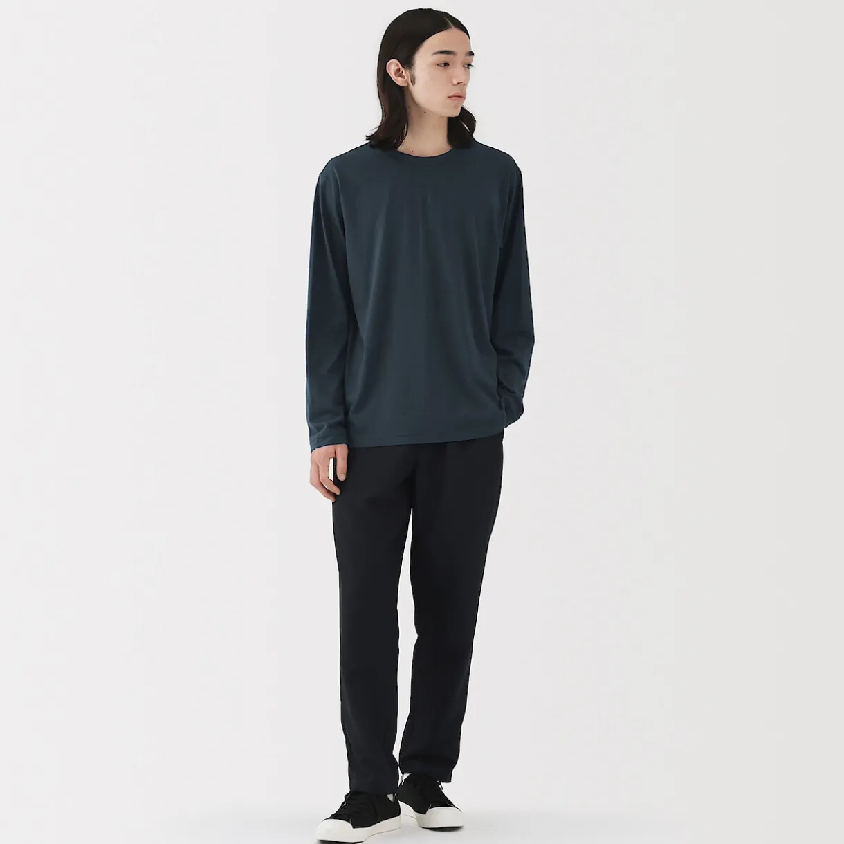 T‐shirt en jersey de coton lavé manches longues pour homme