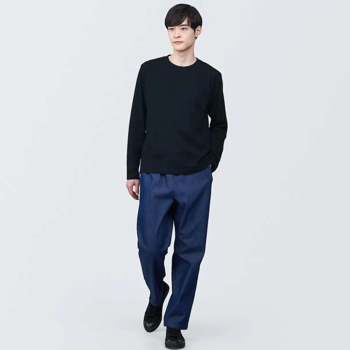 T‐shirt en jersey de coton lavé manches longues pour homme