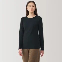 T‐shirt manches longues col rond en coton et laine chauds pour femme
