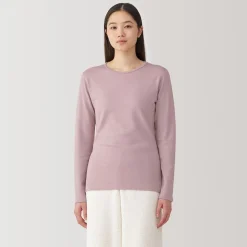 T‐shirt manches longues col rond en coton et laine chauds pour femme
