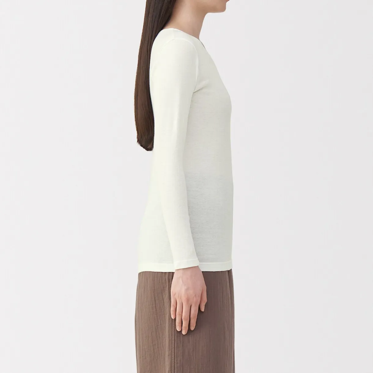 T‐shirt manches longues col rond en coton chaud pour femme