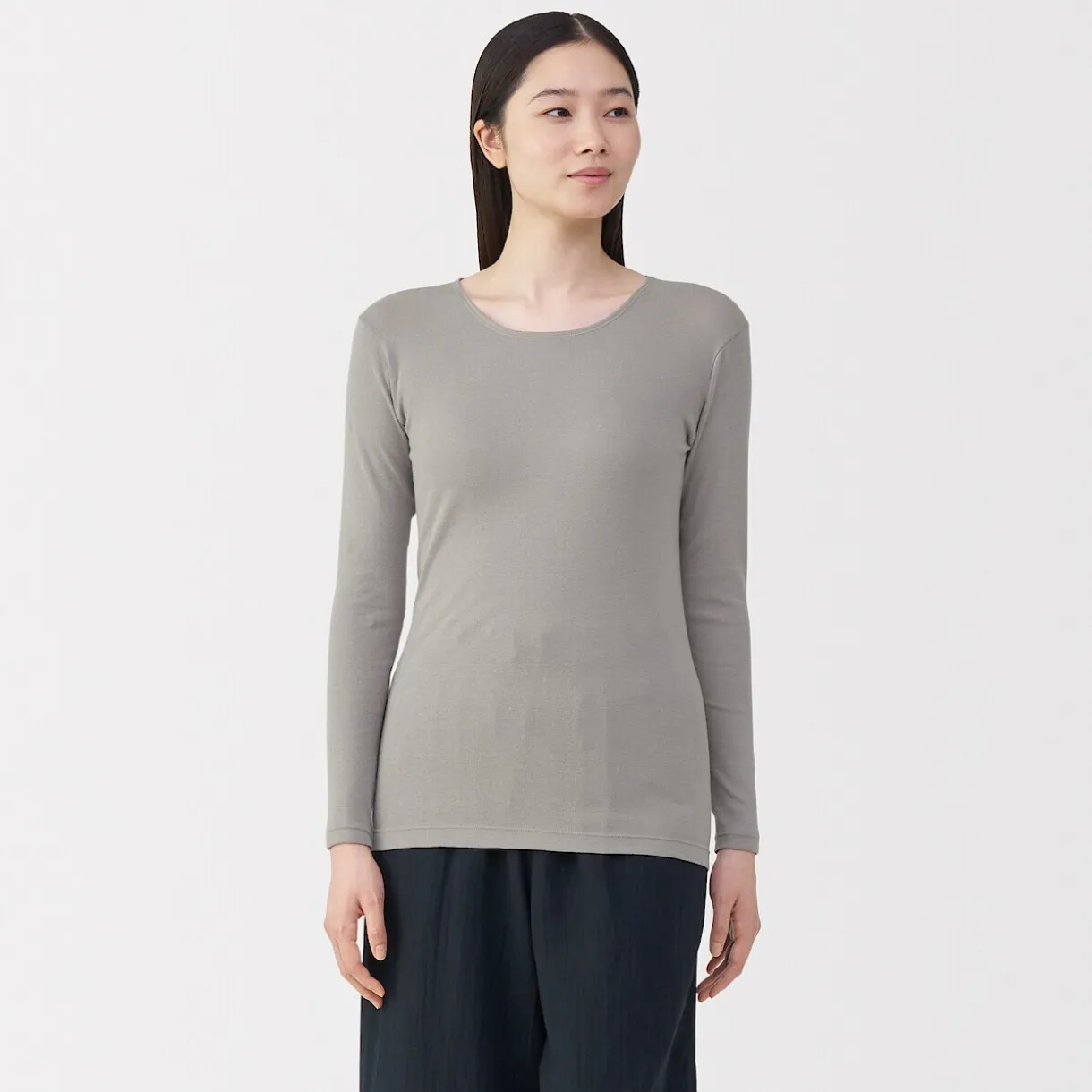 T‐shirt manches longues col rond en coton chaud pour femme