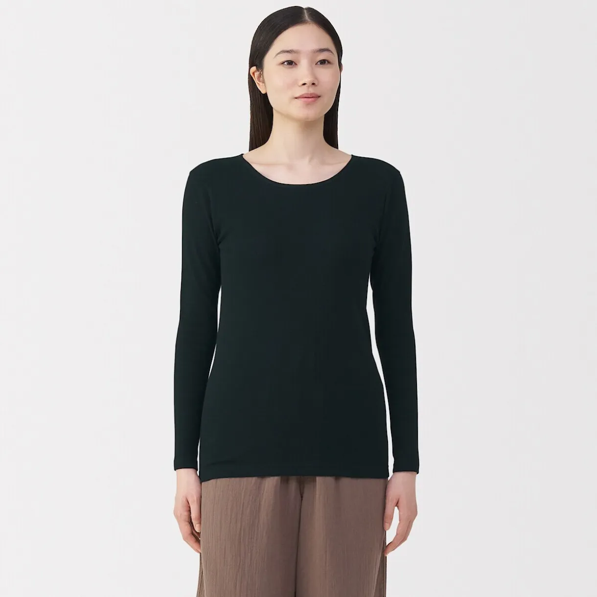T‐shirt manches longues col rond en coton chaud pour femme