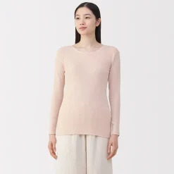 T‐shirt manches longues col rond en coton chaud pour femme