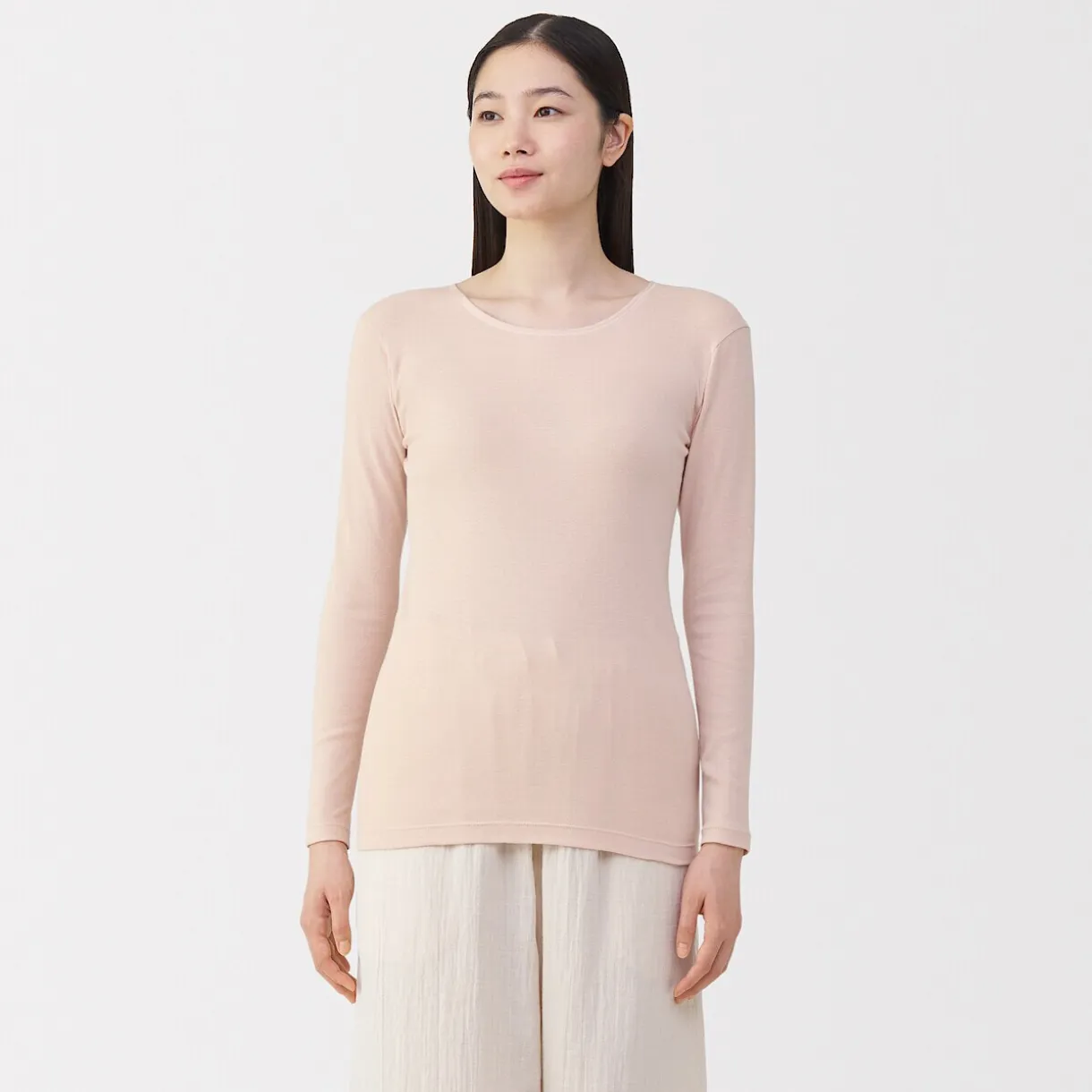 T‐shirt manches longues col rond en coton chaud pour femme
