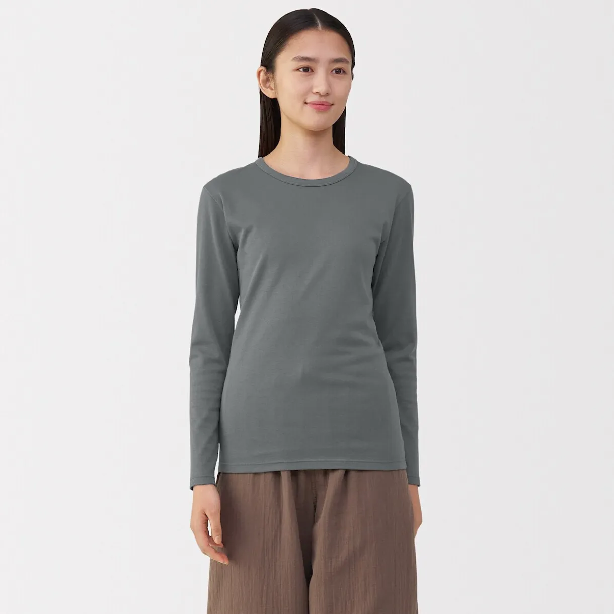 T‐shirt manches longues col rond en coton épais et chaud pour femme