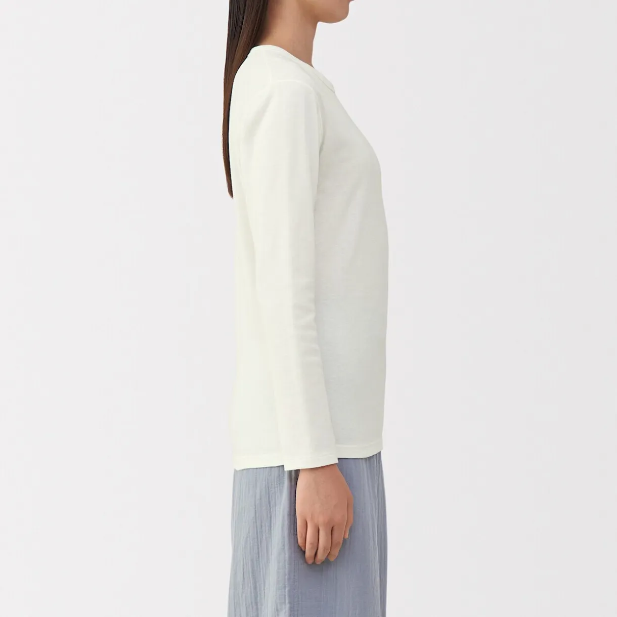 T‐shirt manches longues col rond en coton épais et chaud pour femme