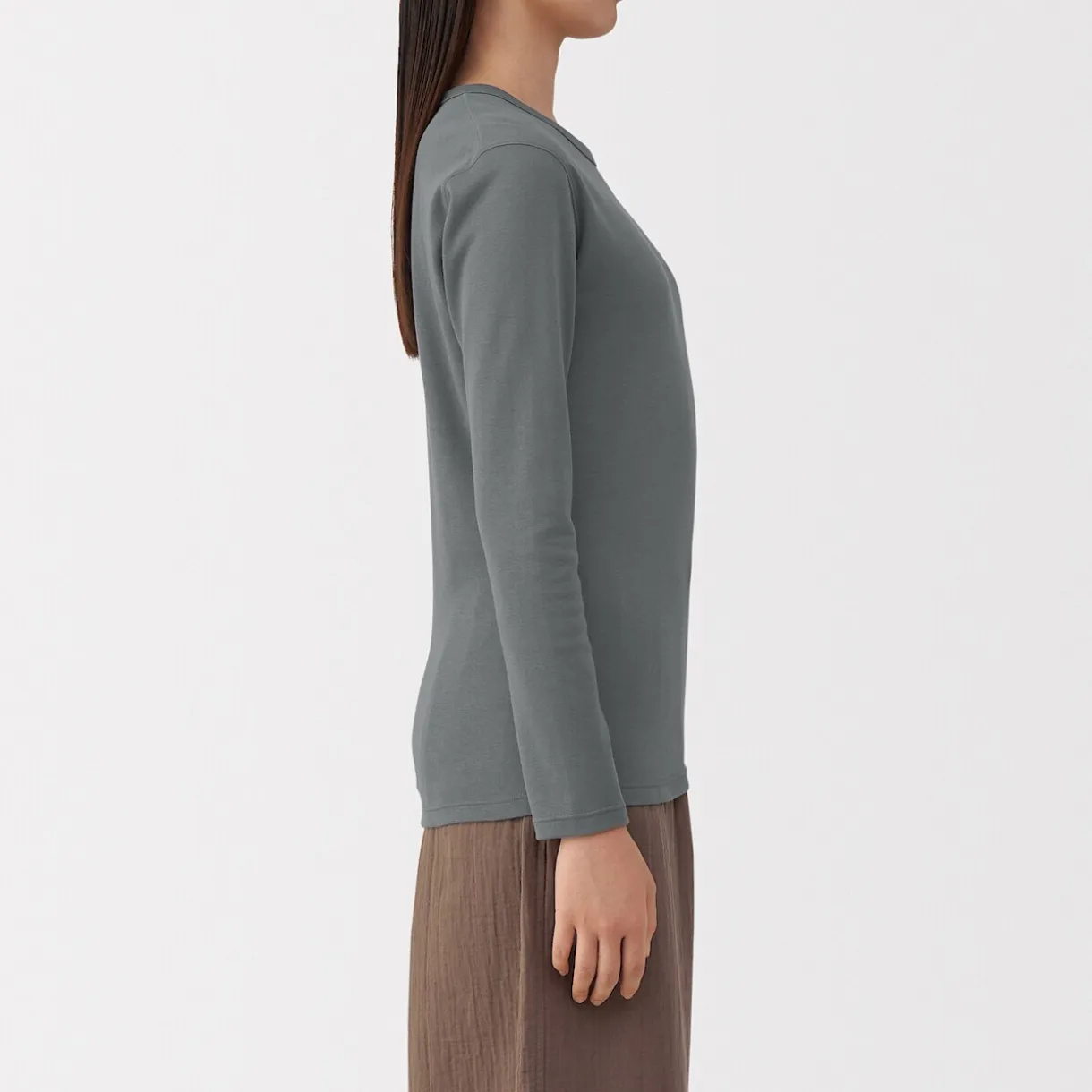 T‐shirt manches longues col rond en coton épais et chaud pour femme
