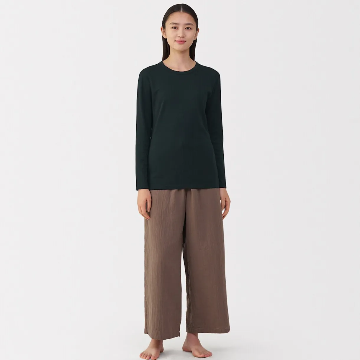 T‐shirt manches longues col rond en coton épais et chaud pour femme
