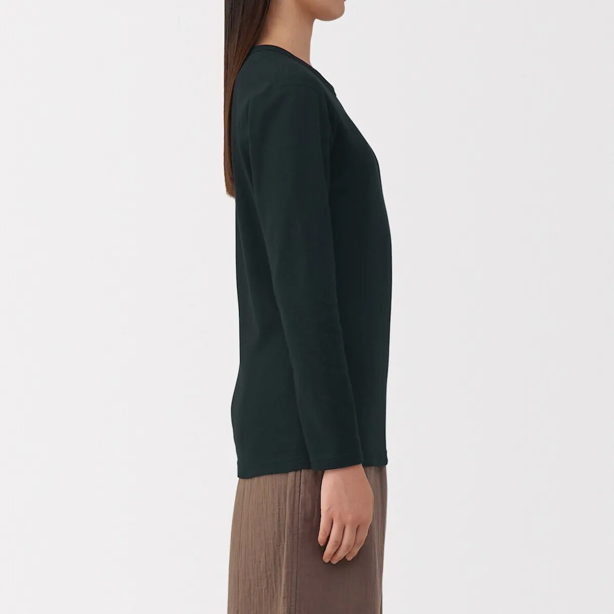 T‐shirt manches longues col rond en coton épais et chaud pour femme