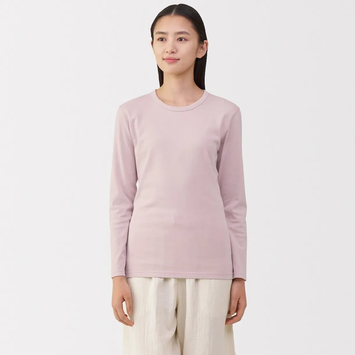 T‐shirt manches longues col rond en coton épais et chaud pour femme