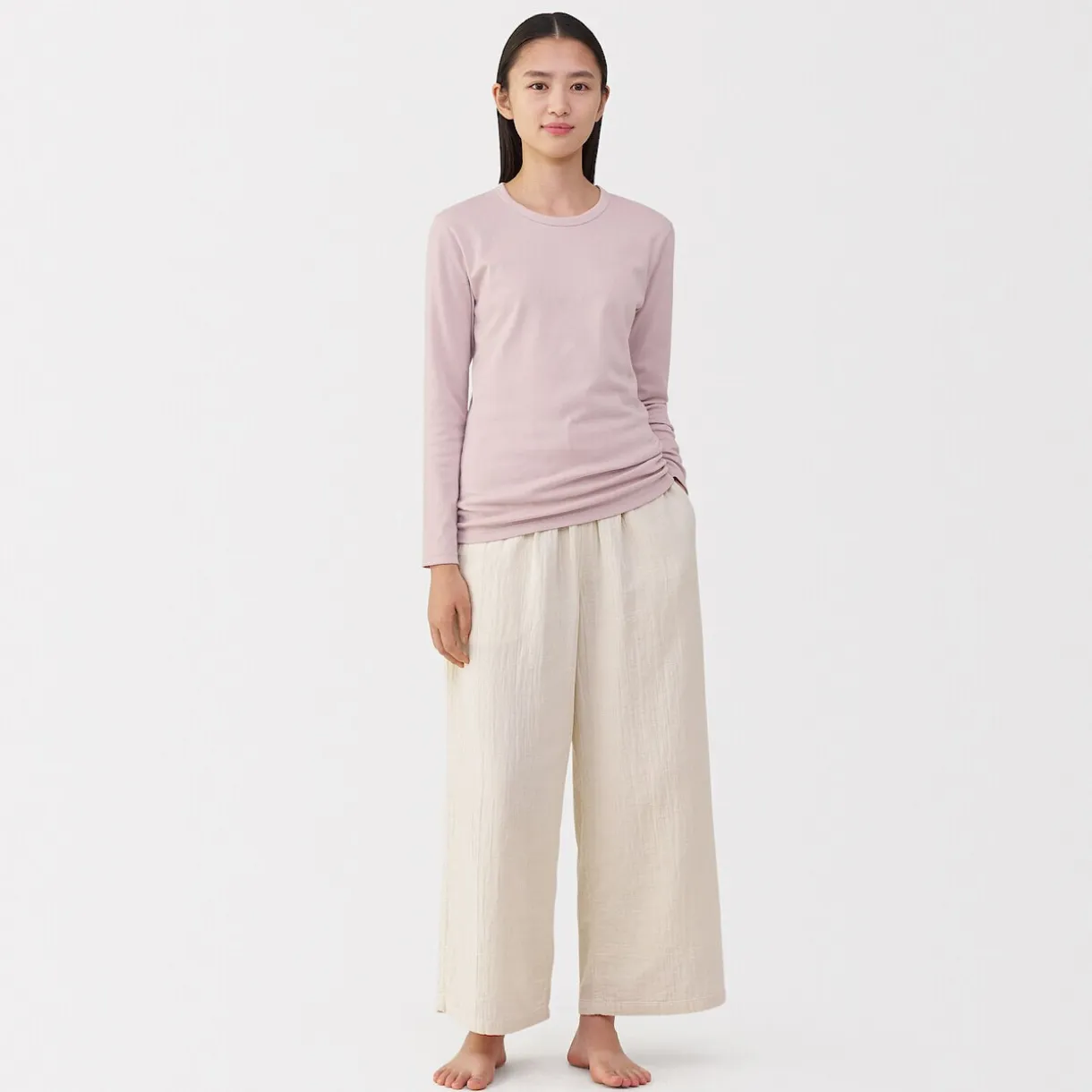 T‐shirt manches longues col rond en coton épais et chaud pour femme
