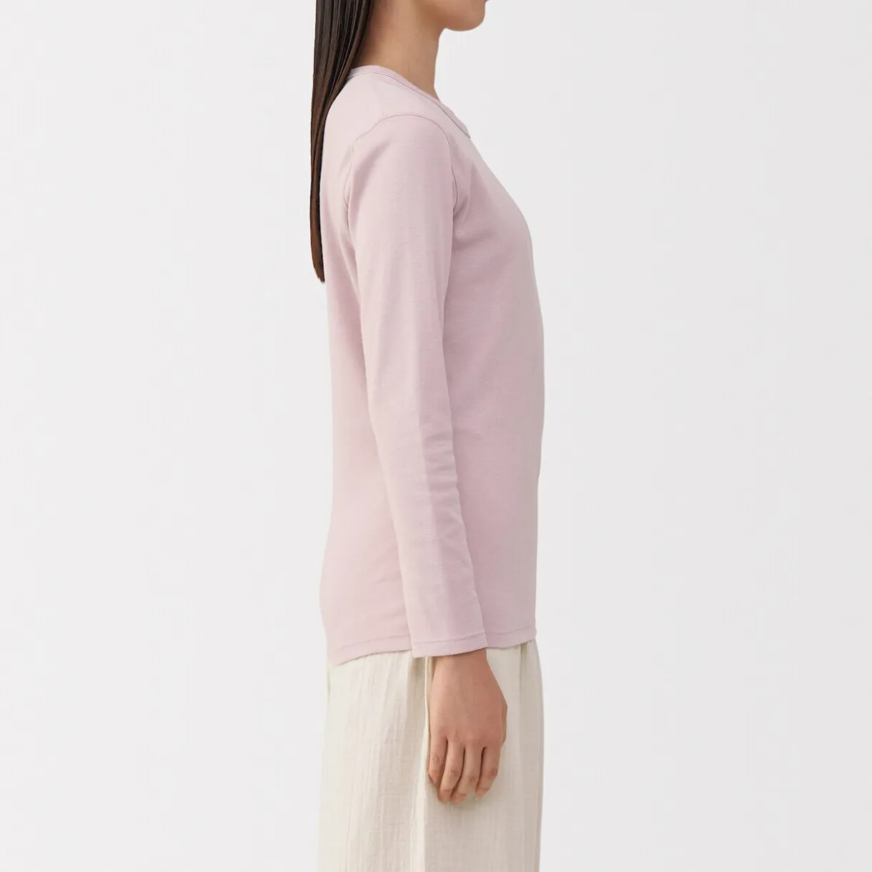 T‐shirt manches longues col rond en coton épais et chaud pour femme
