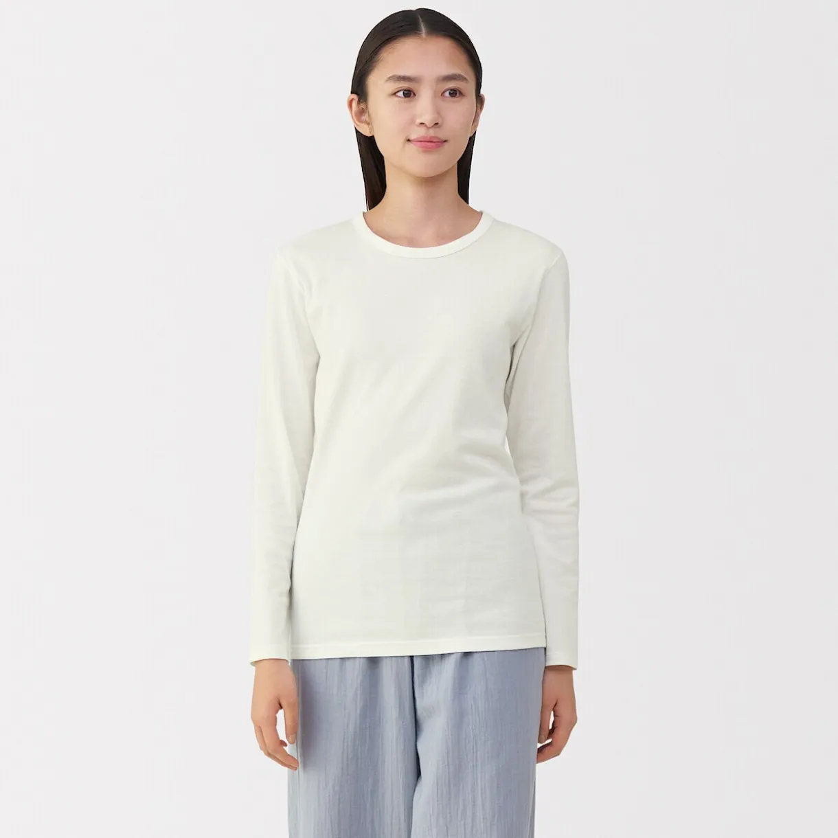 T‐shirt manches longues col rond en coton épais et chaud pour femme