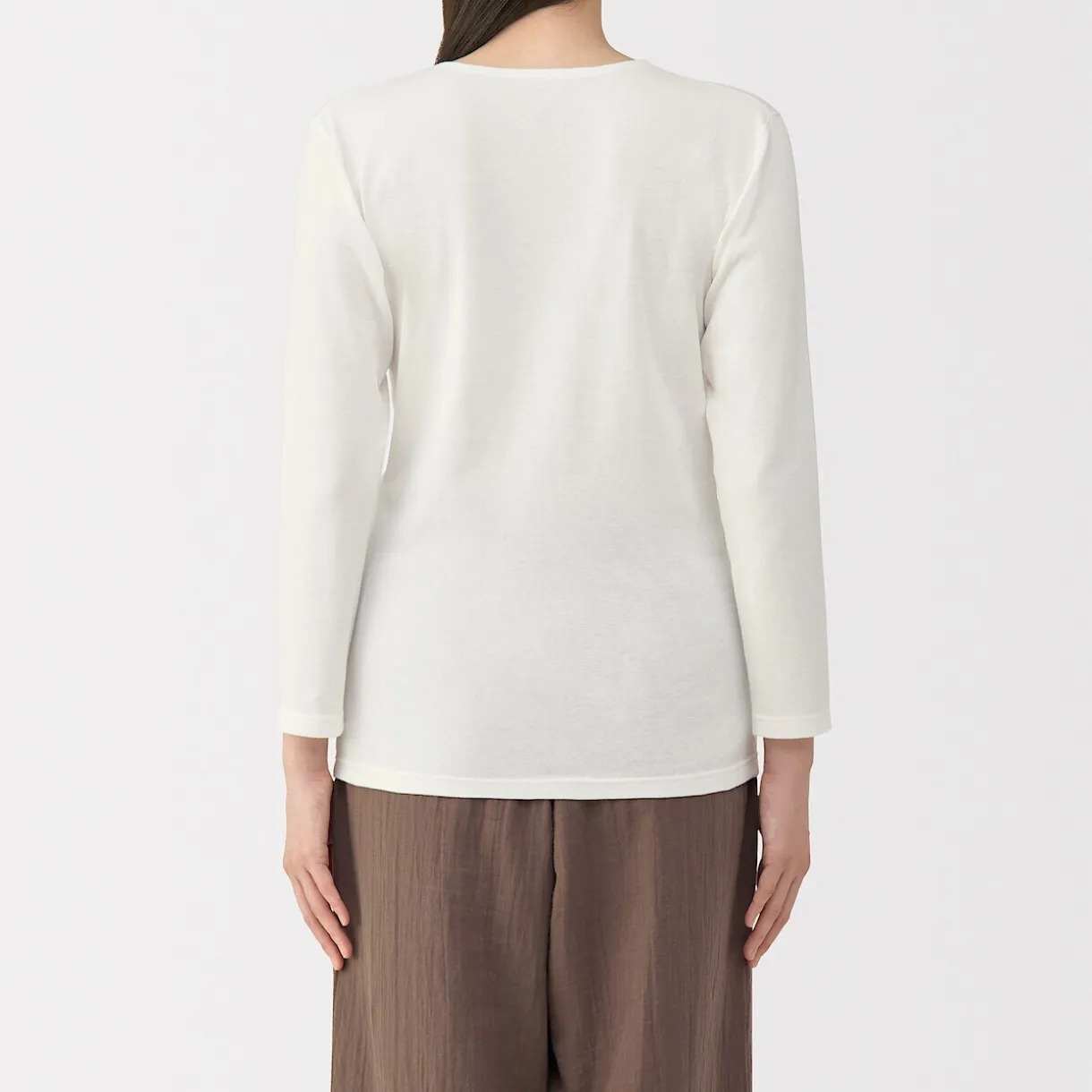 T‐shirt manches longues col U en coton épais et chaud pour femme