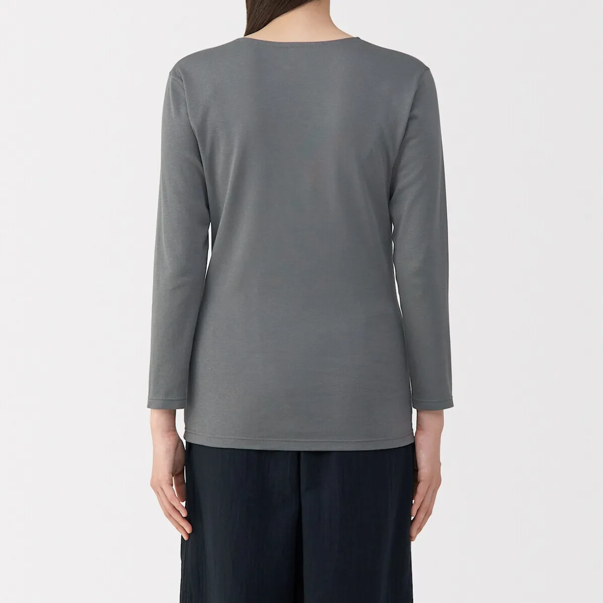 T‐shirt manches longues col U en coton épais et chaud pour femme