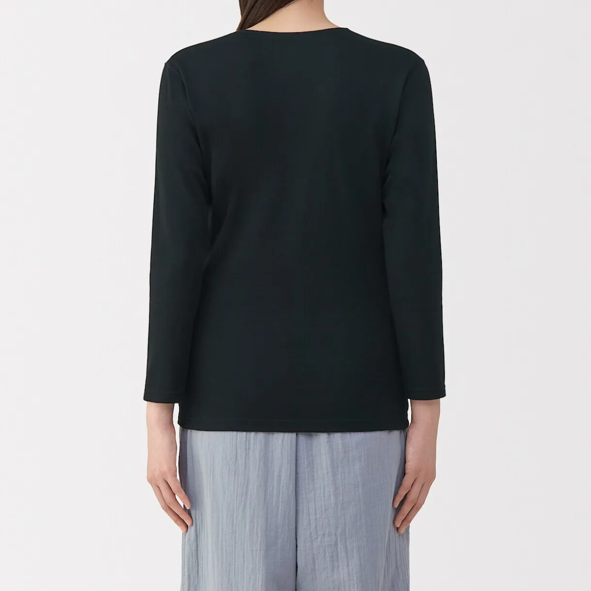 T‐shirt manches longues col U en coton épais et chaud pour femme
