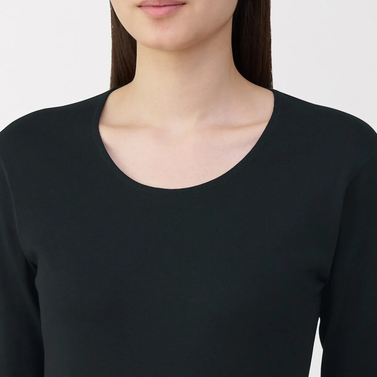 T‐shirt manches longues col U en coton épais et chaud pour femme