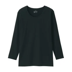 T‐shirt manches longues col U en coton épais et chaud pour femme