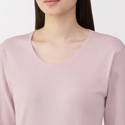 T‐shirt manches longues col U en coton épais et chaud pour femme