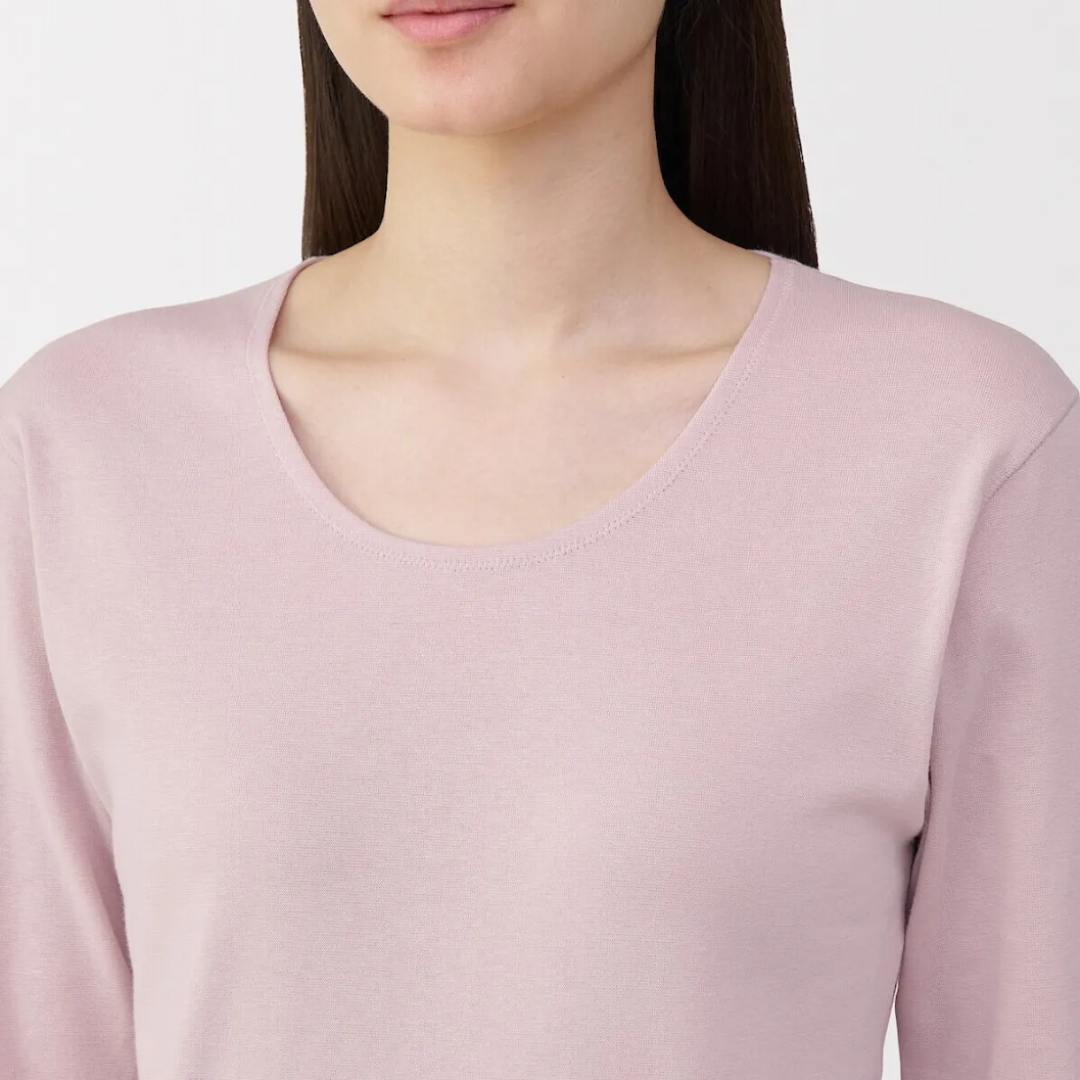 T‐shirt manches longues col U en coton épais et chaud pour femme