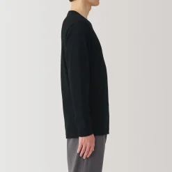 T‐shirt manches longues col rond en coton et laine chauds pour homme