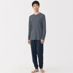 T‐shirt manches longues col crew en coton chaud pour homme