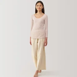 T‐shirt manches longues col U en coton chaud pour femme