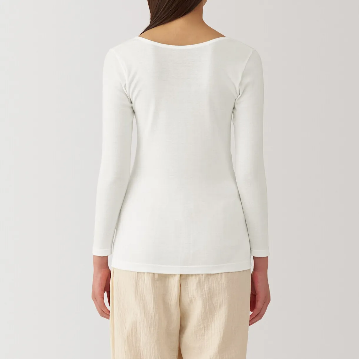 T‐shirt manches longues col U en coton chaud pour femme