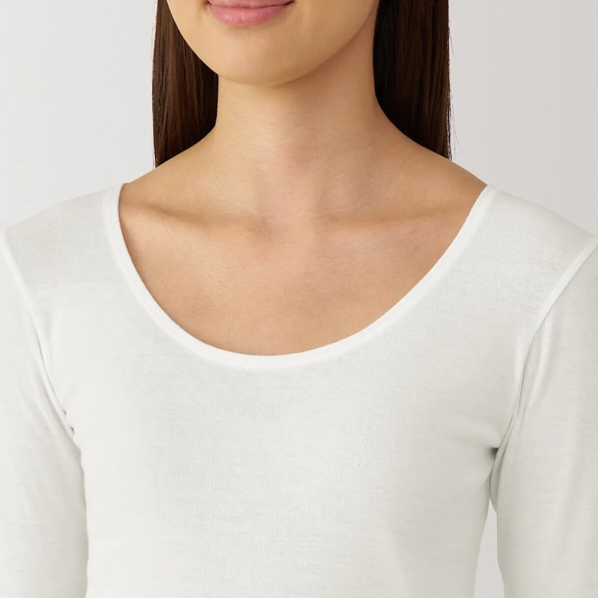 T‐shirt manches longues col U en coton chaud pour femme