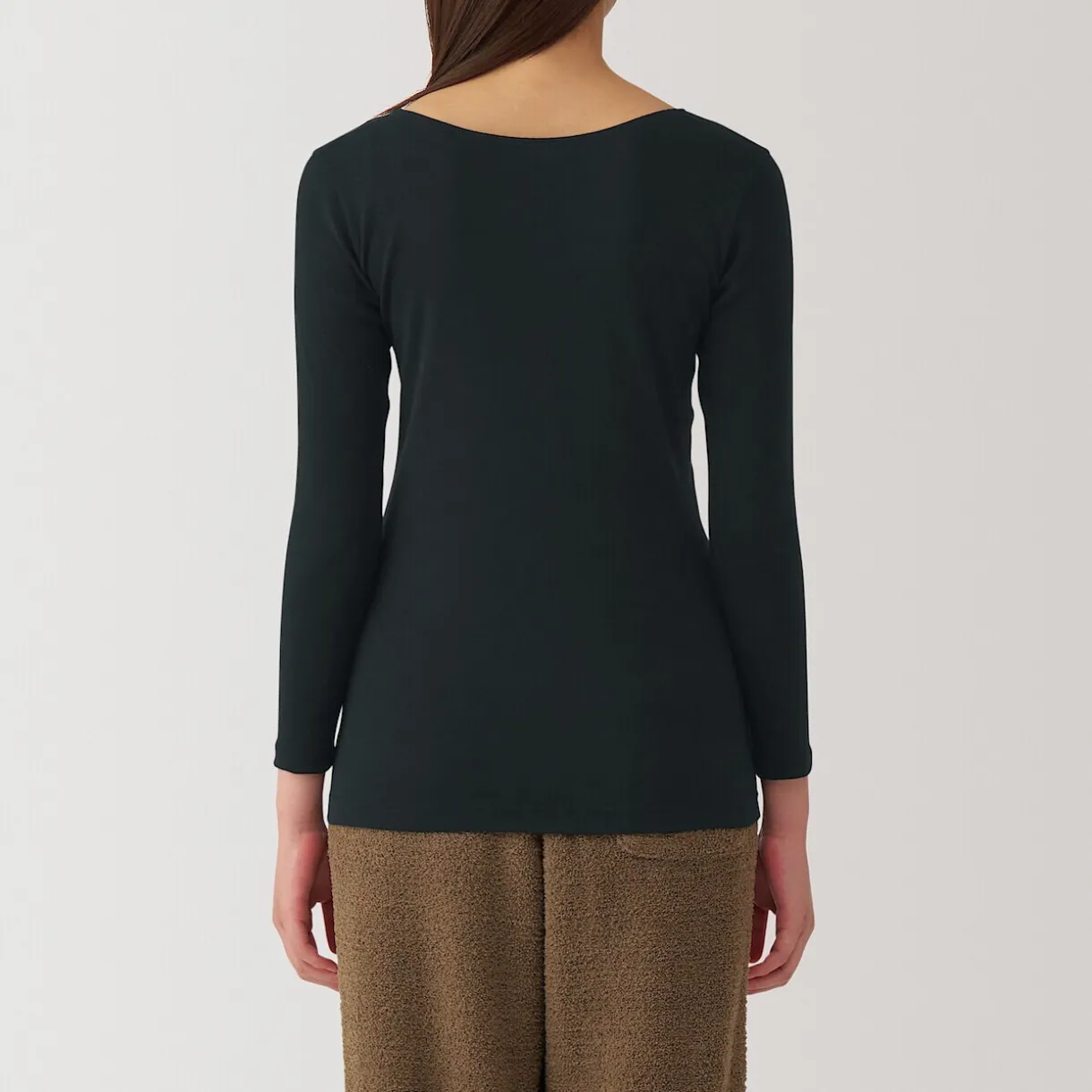 T‐shirt manches longues col U en coton chaud pour femme