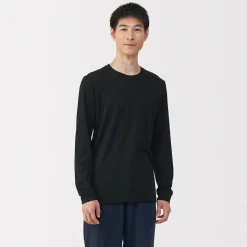 T‐shirt manches longues col U en coton épais et chaud pour homme