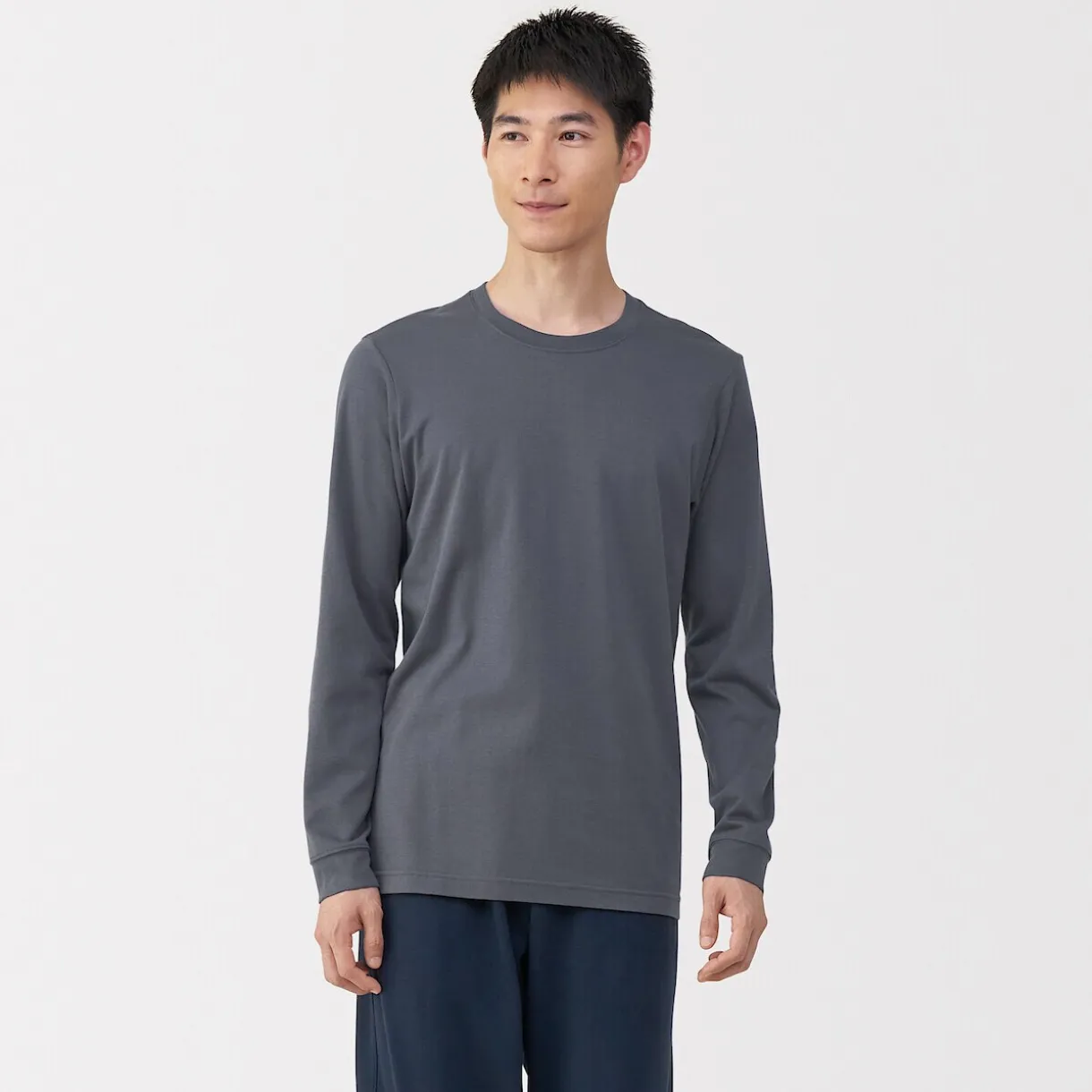 T‐shirt manches longues col U en coton épais et chaud pour homme