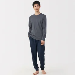 T‐shirt manches longues col U en coton épais et chaud pour homme