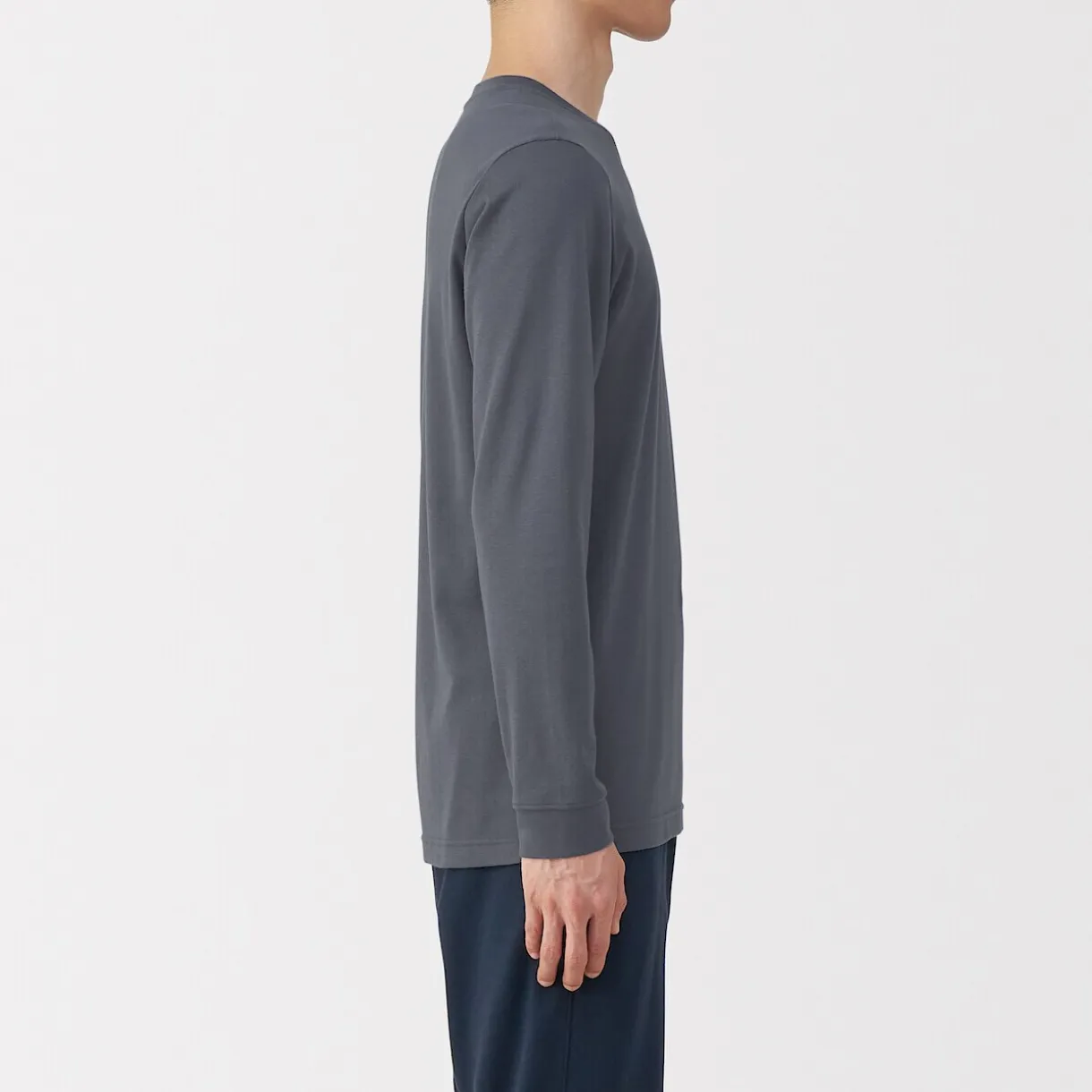 T‐shirt manches longues col U en coton épais et chaud pour homme