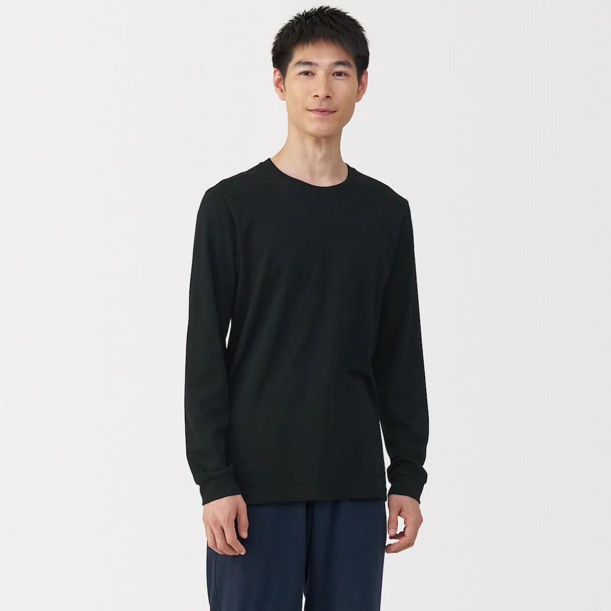 T‐shirt manches longues col U en coton épais et chaud pour homme