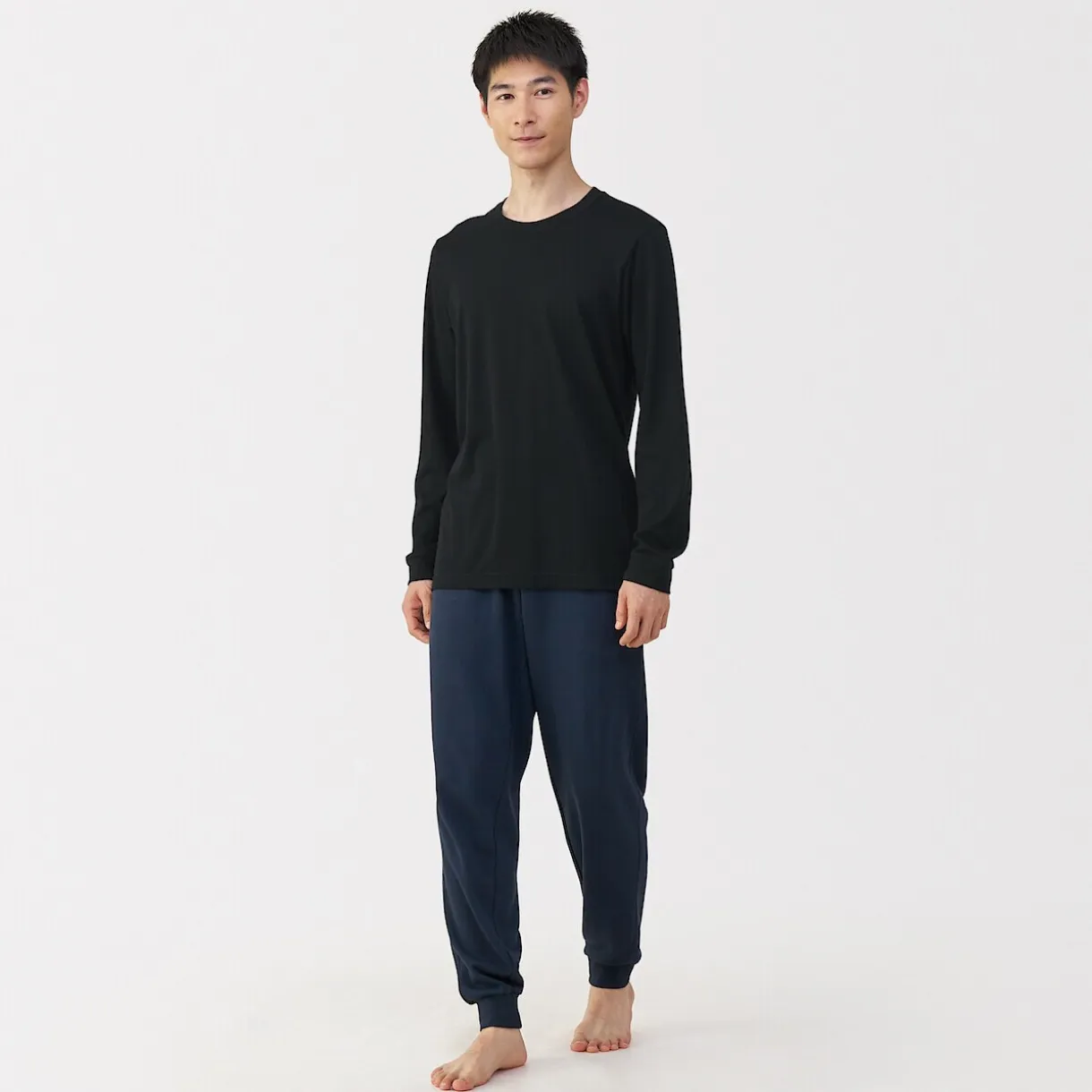 T‐shirt manches longues col U en coton épais et chaud pour homme