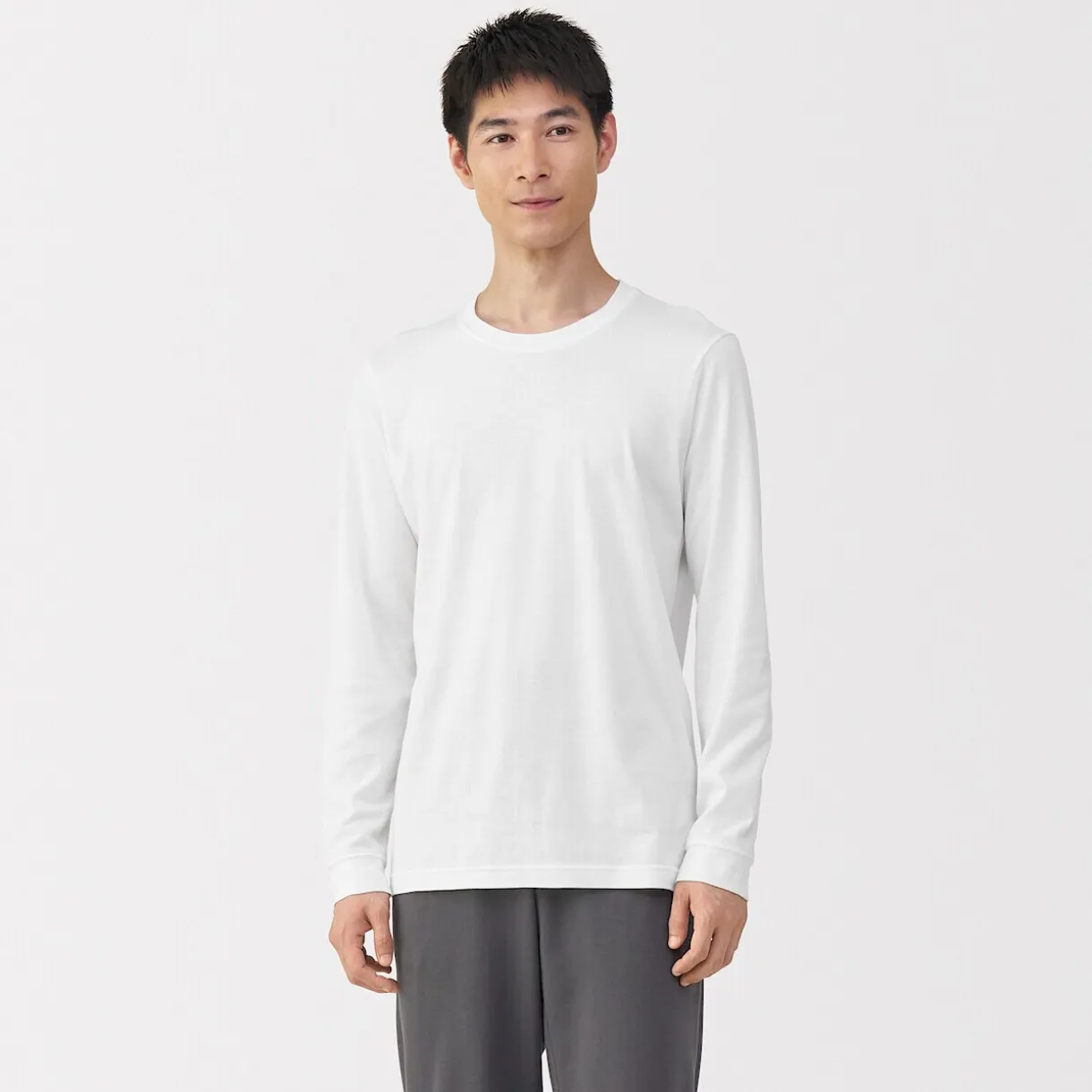 T‐shirt manches longues col U en coton épais et chaud pour homme