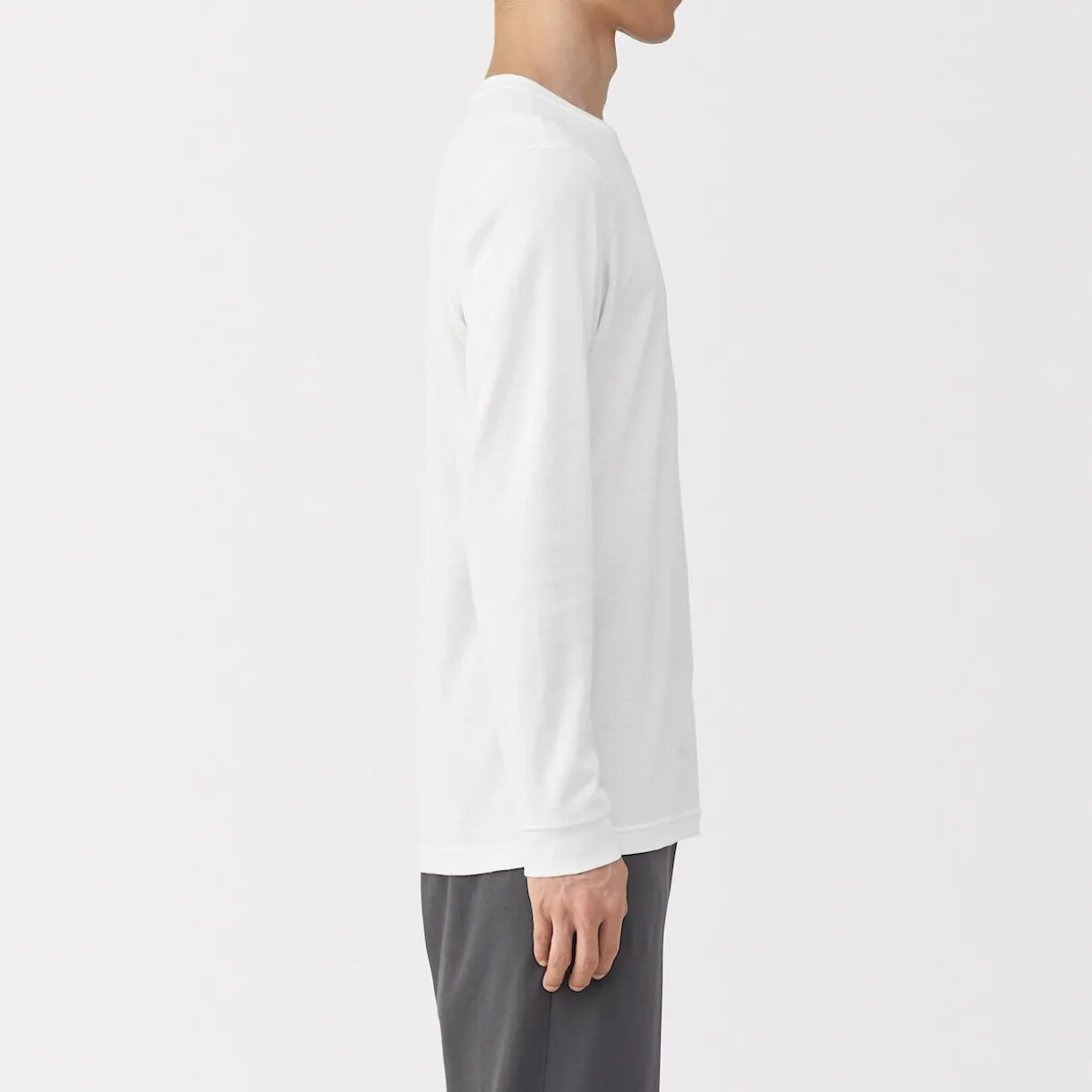 T‐shirt manches longues col U en coton épais et chaud pour homme