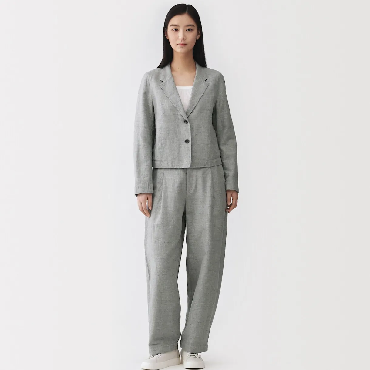 Veste courte à chevrons en mélange de lin pour femme