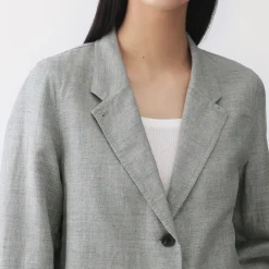 Veste courte à chevrons en mélange de lin pour femme