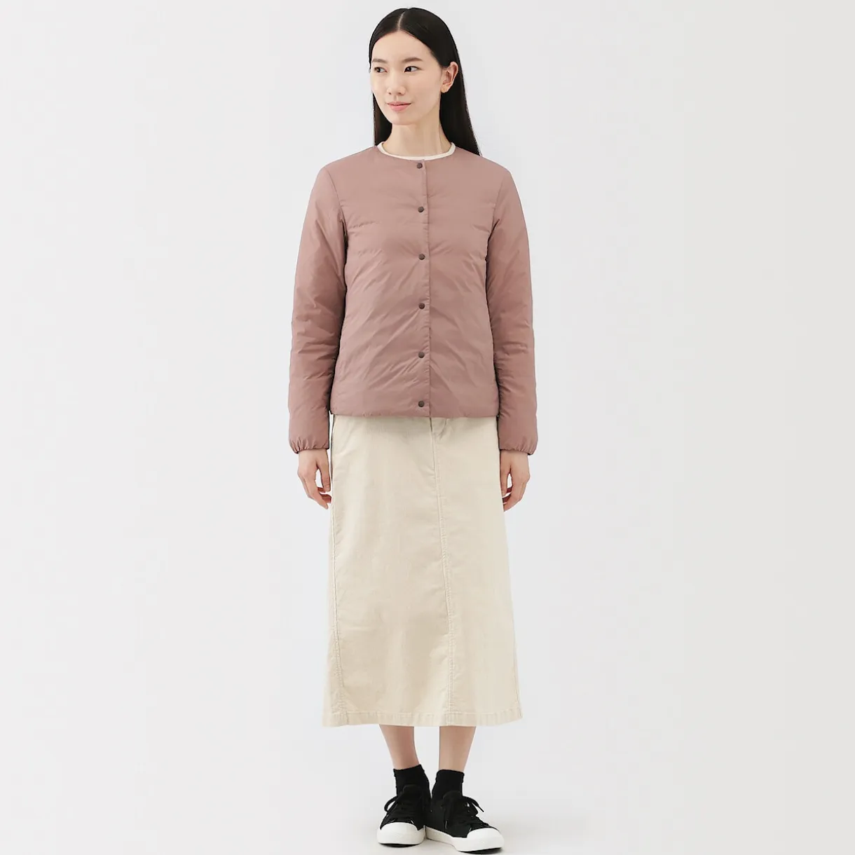 Veste légère pliable en nylon recyclé sans col pour femme