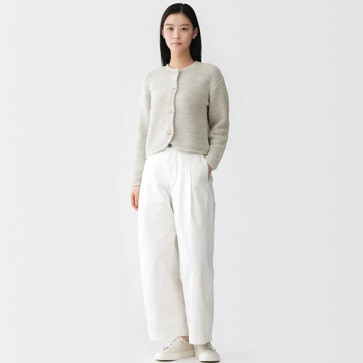 Veste tricotée bouclée en mélange de coton pour femme